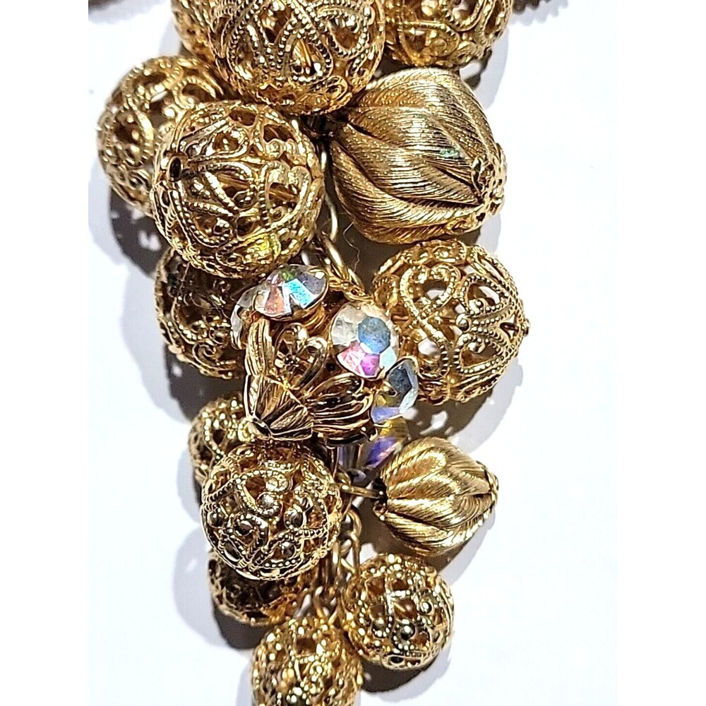 Miriam Haskell Bow Gold Grape Cluster Dangle Broo… - image 5